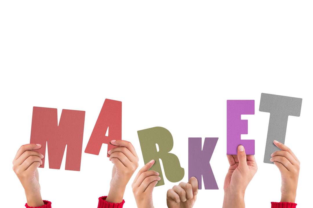 Hands Holding Lettered 'MARKET' on Transparent Background