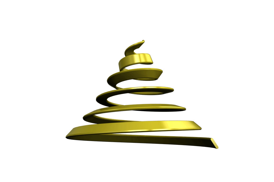 Golden Ribbon Forming Christmas Tree Transparent Background Holiday Art