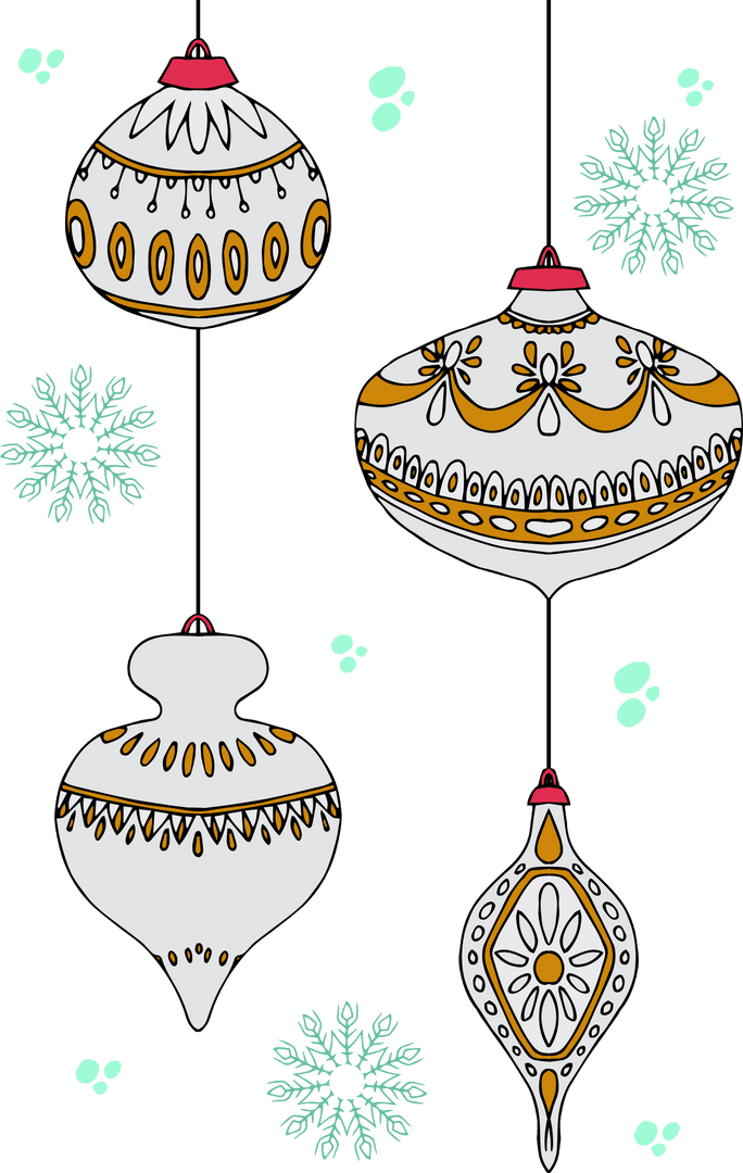 Transparent Christmas Baubles and Snowflakes Festive Illustration