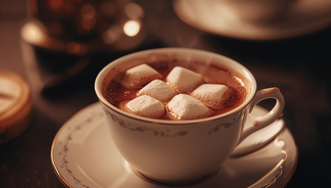 Cozy Hot Chocolate with Marshmallows in Porcelain Cup