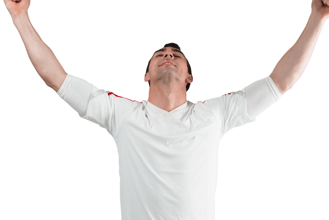 Ecstatic Sports Fan Cheering with Raised Arms Transparent PNG
