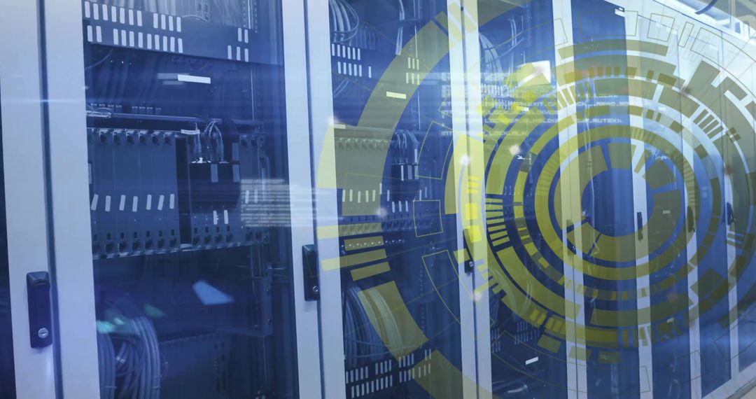 Digital Data Processing Concept with Blue Server Room