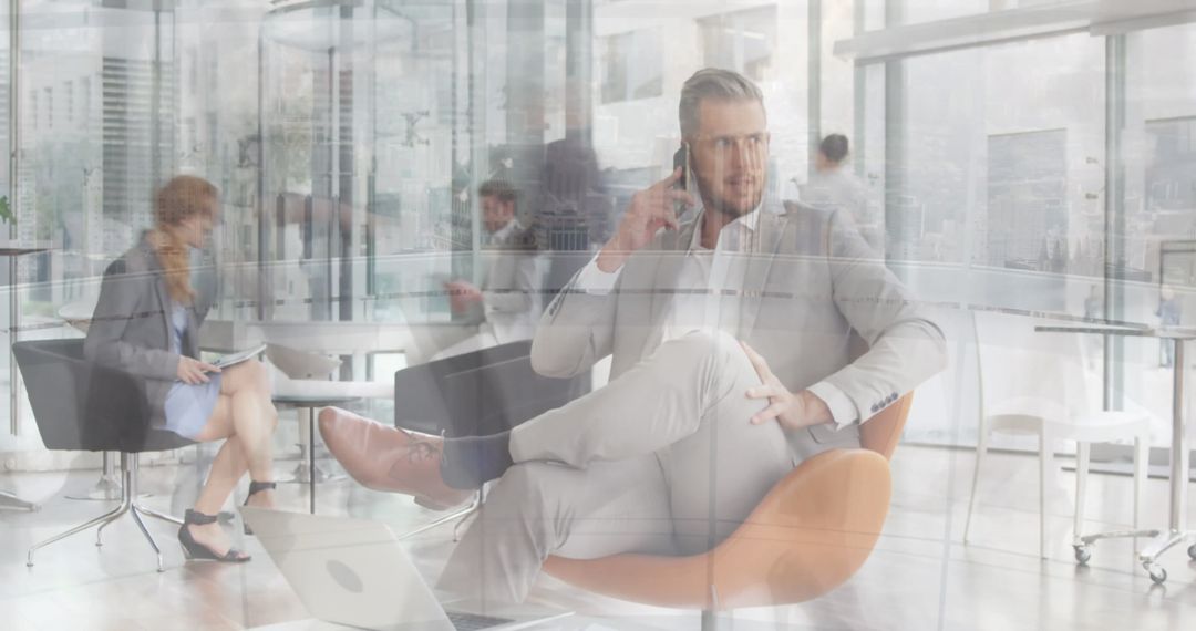 Dynamic Office Scene with Busy Professionals in Motion