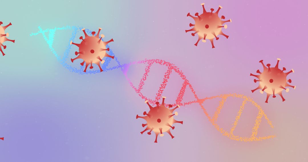 Abstract COVID-19 Cells and DNA Helix on Gradient Background