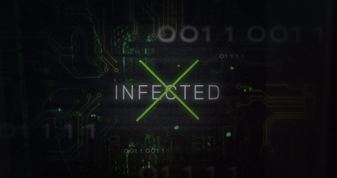 Digital Warning: Malware Infected Cyber Display with Neon Green X