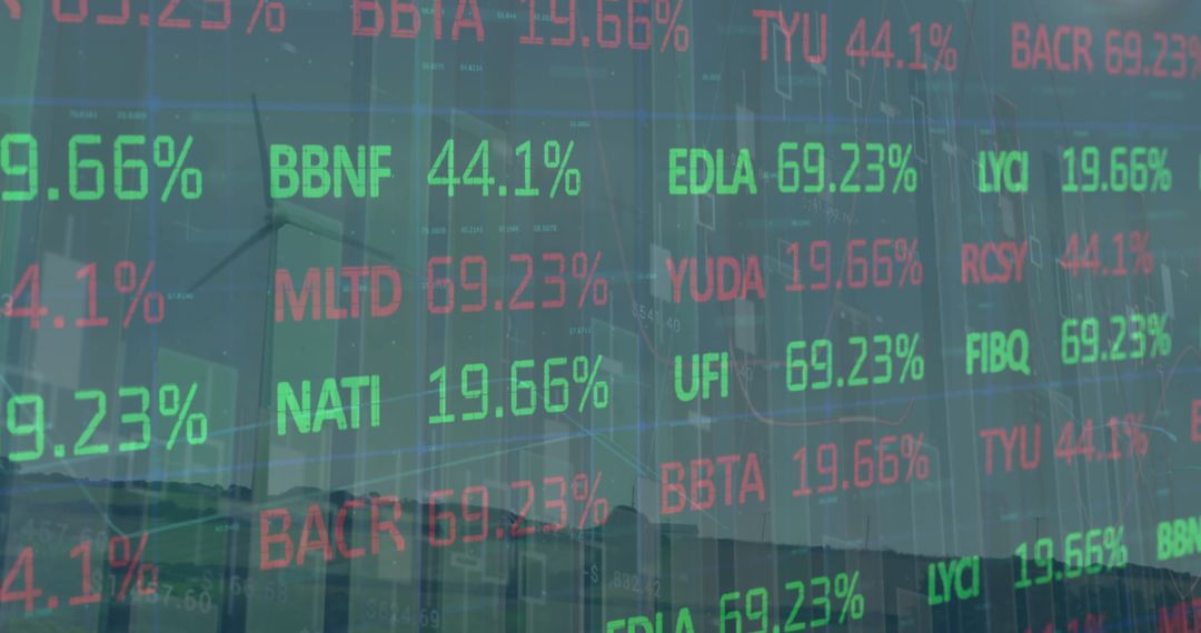 Stock Market Analytics Overlaid on Wind Turbine Backdrop