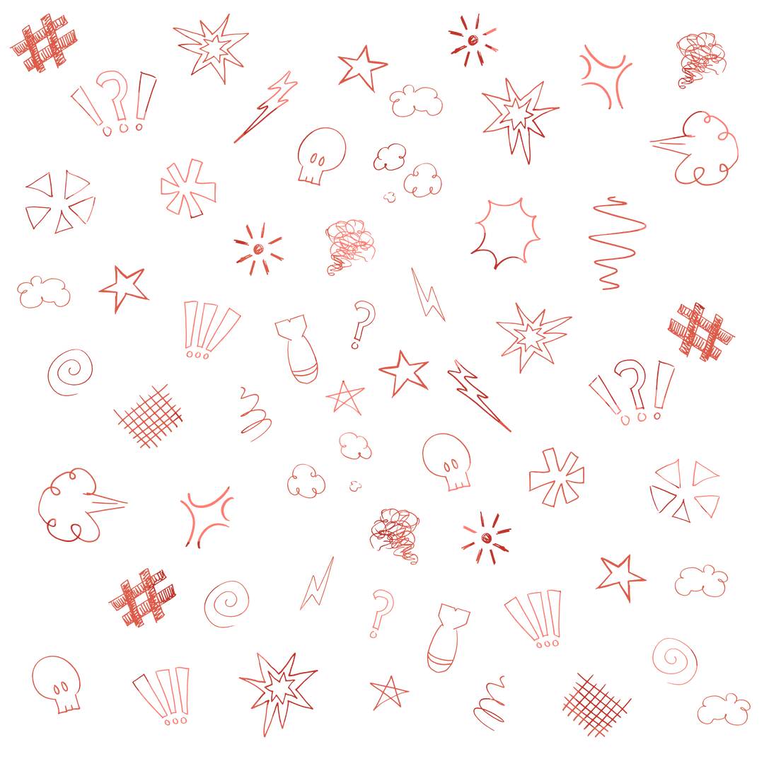 Red Comic Symbols on Transparent Background
