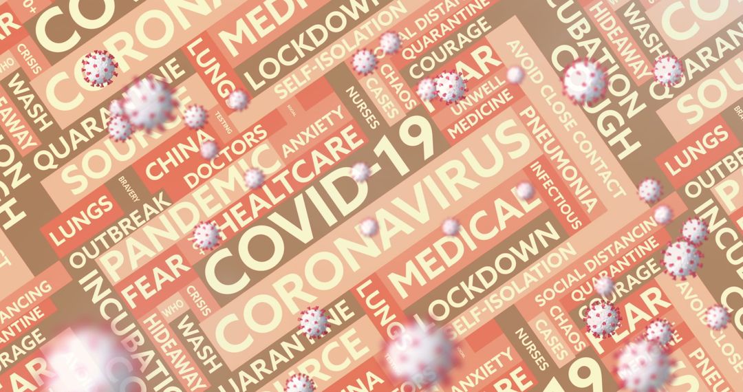 COVID-19 Pandemic Word Cloud with Virus Particles