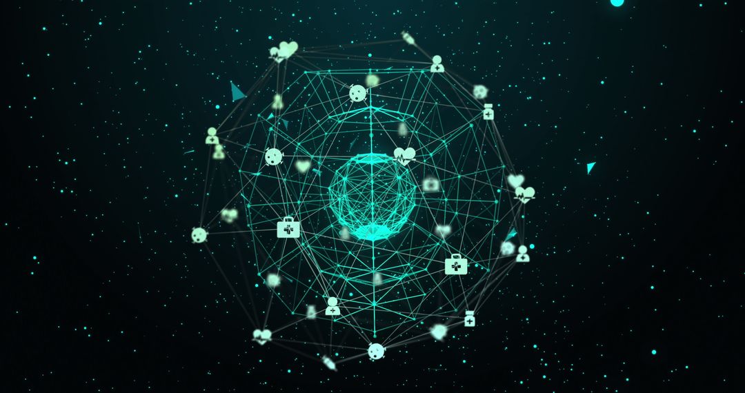 Futuristic Digital Network with Glowing Icons