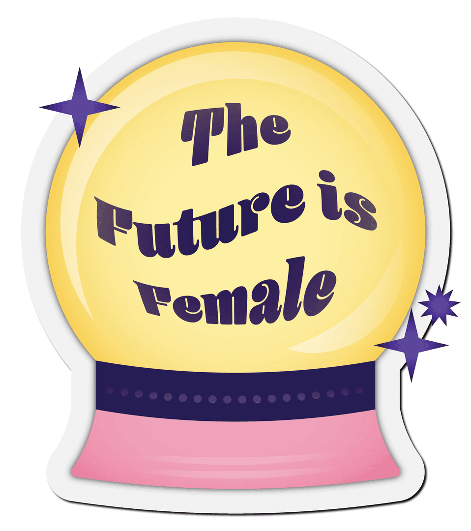Vibrant Yellow Crystal Ball Illustrating Feminist Slogan on Transparent Background