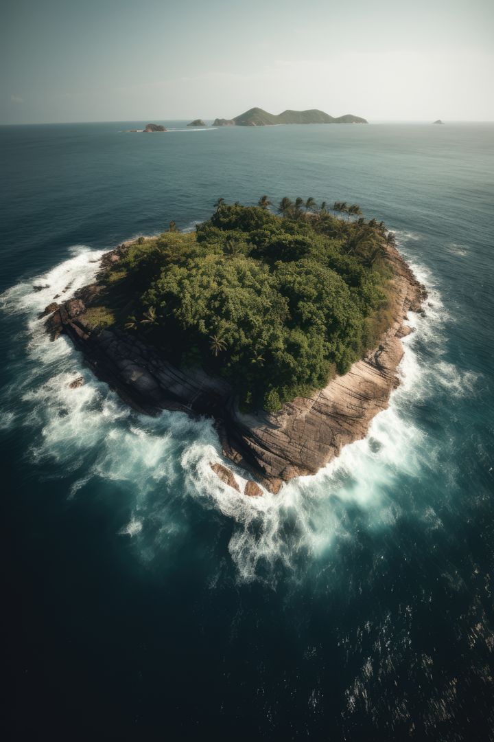 Aerial view of island in sea, with rocks and trees, created using generative ai technology - Free Images, Stock Photos and Pictures on Pikwizard.com