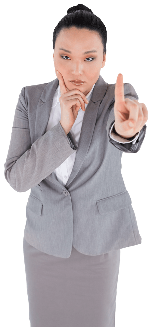 Transparent Image of Serious Businesswoman Pointing Finger