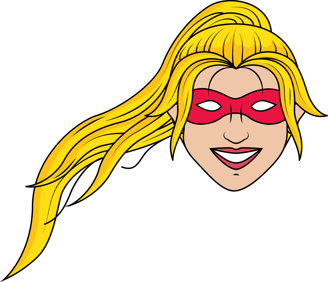 Energetic Blonde Superhero with Red Mask on Transparent