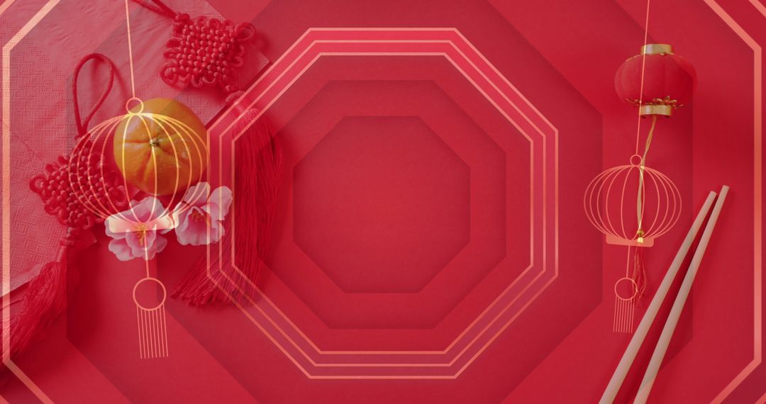 Red Asian Design with Traditional Chinese New Year Decorations