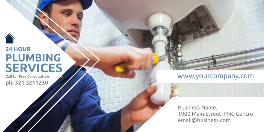 Professional Plumber Fixing Sink Pipe Promotes 24/7 Plumbing Services - Download Free Stock Templates Pikwizard.com