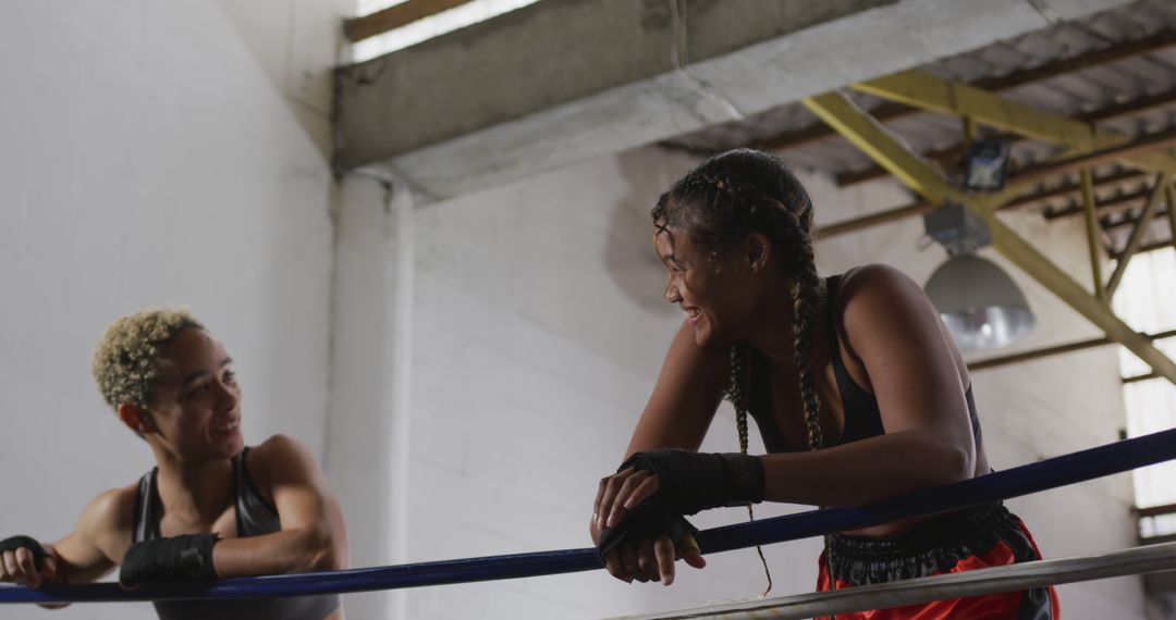 Female Athletes Smiling Together in Boxing Gym - Free Images, Stock Photos and Pictures on Pikwizard.com