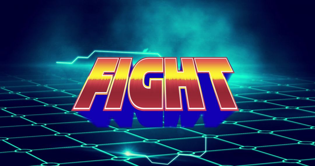 Retro Futuristic Fight Graphic with Neon Grid Design