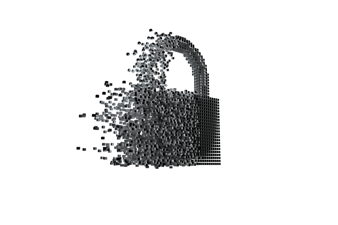 Digital Padlock Illustration with Particles on Transparent Background