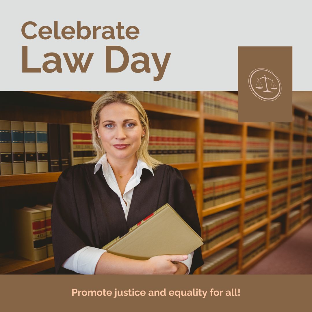 Law Day Celebration Featuring Confident Female Lawyer in Library