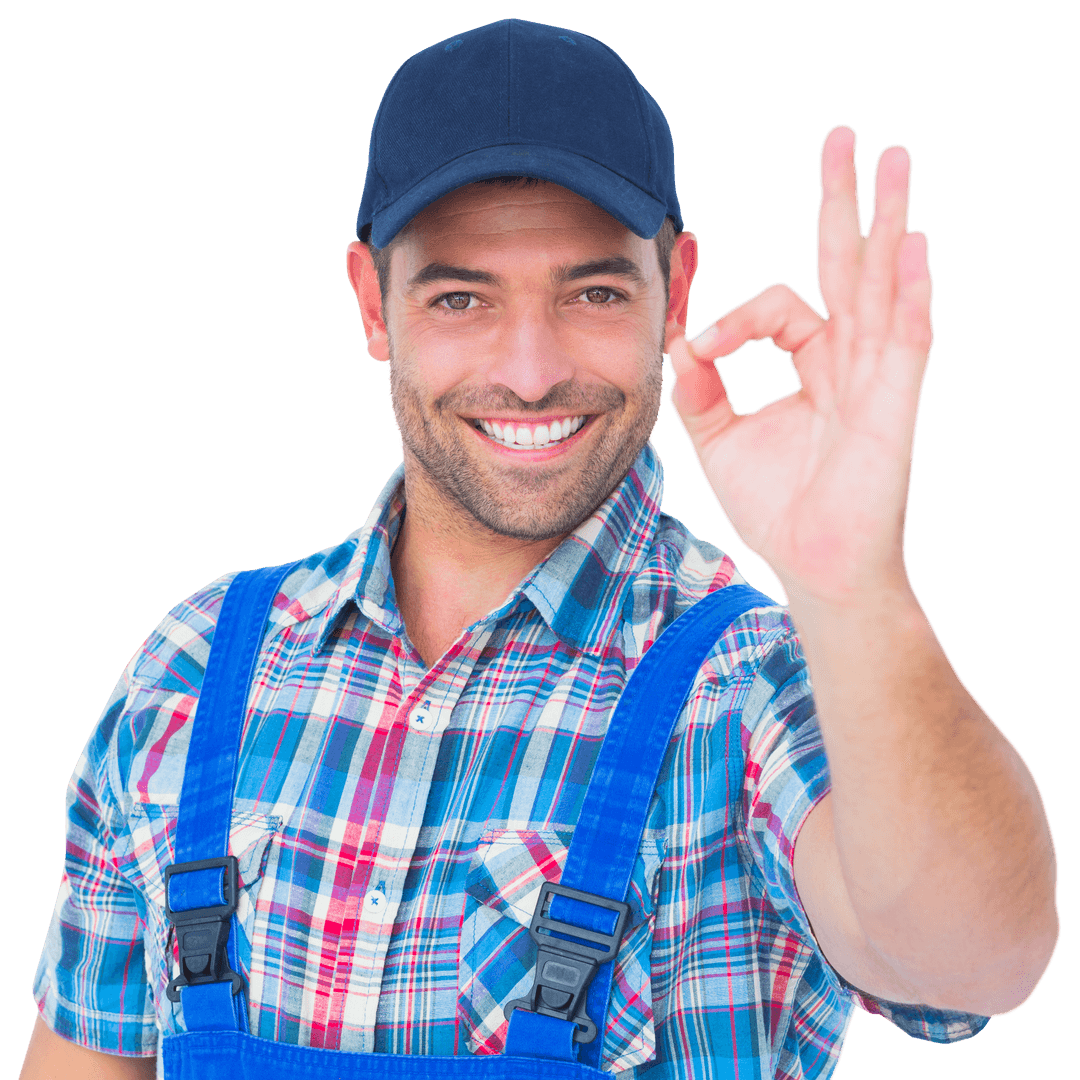 Smiling Male Repairman Transparency with OK Gesture