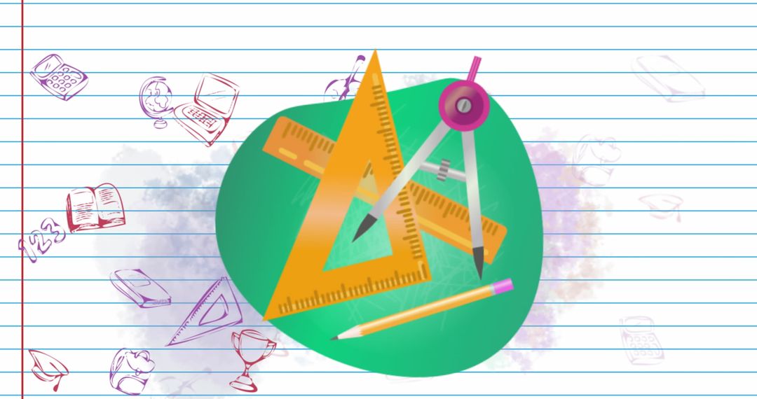 Educational Tools with Geometric Shape on Ruled Notebook Background