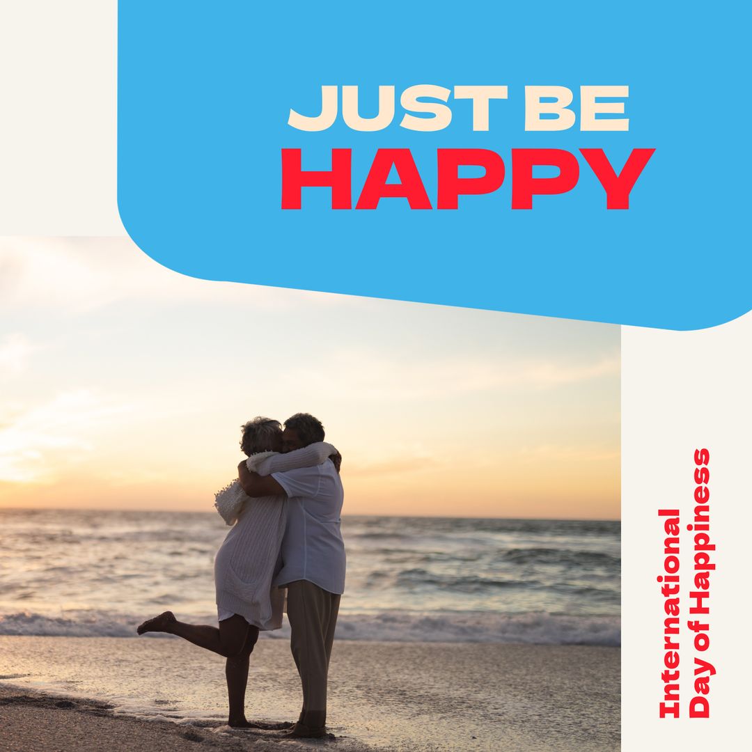 Happy Couple Embracing at Sunset on Beach