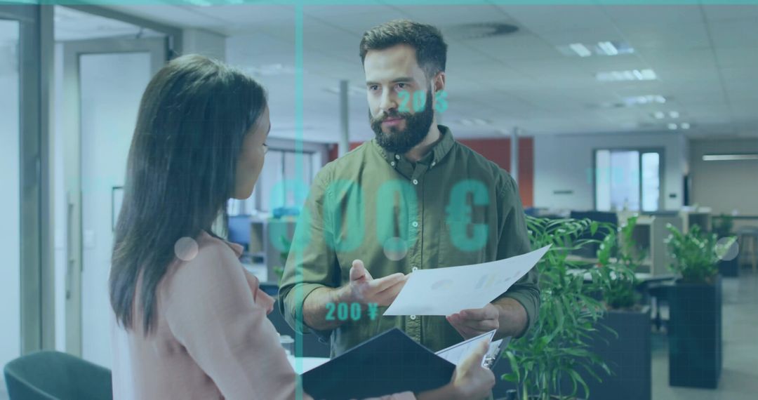 Business Team Collaborating on Financial Report in Modern Office