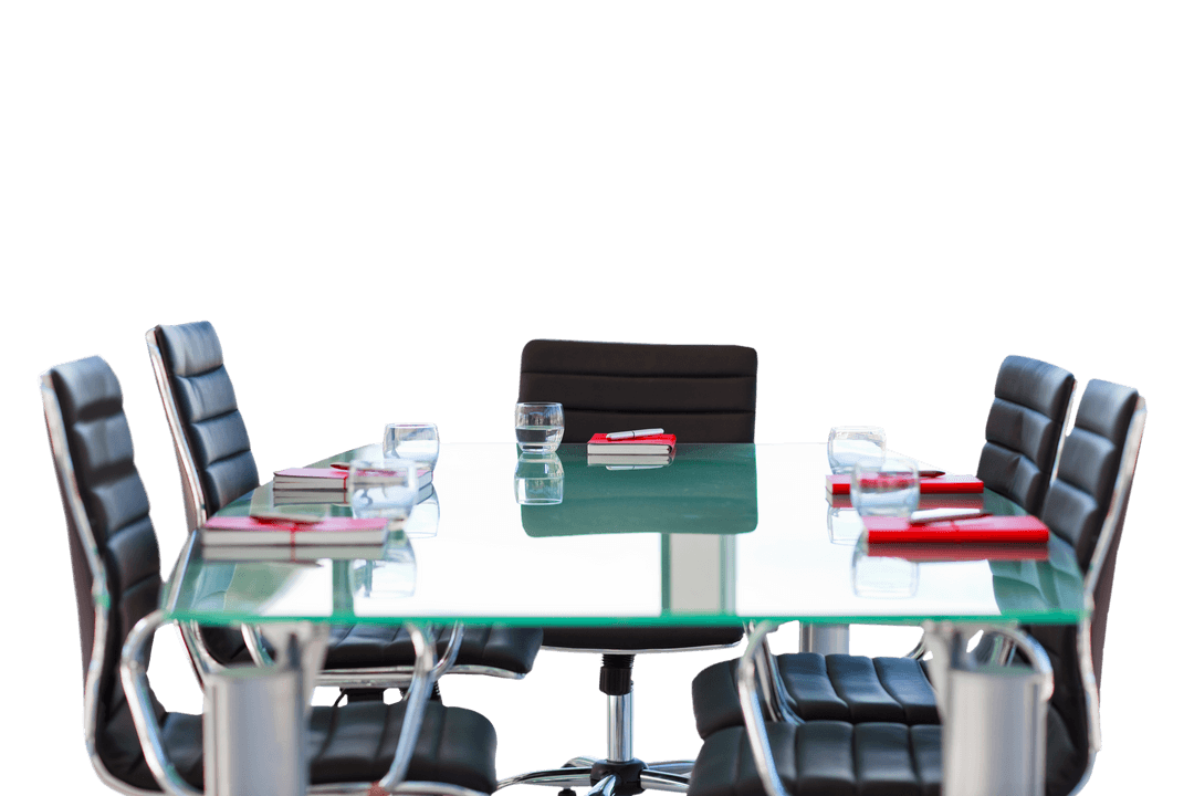 Transparent Office Meeting Room with Modern Chairs and Table