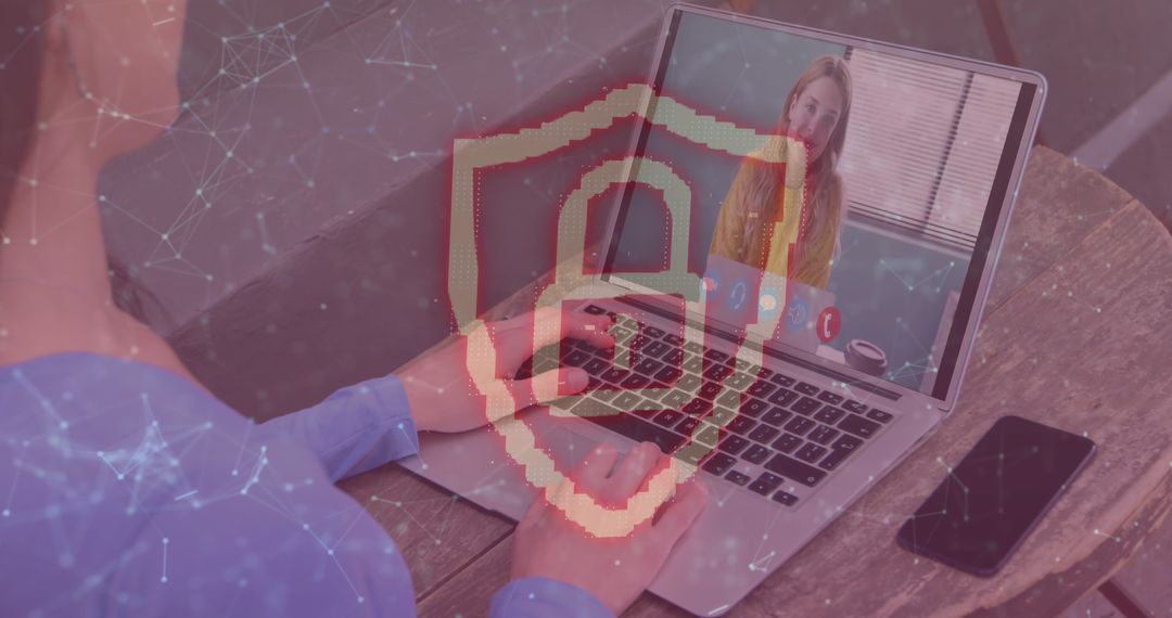 Online Security Concept Laptop Videocall Cybersecurity Overlay