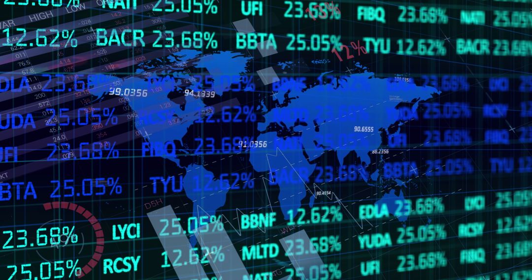 Global financial data analysis with digital screen interface