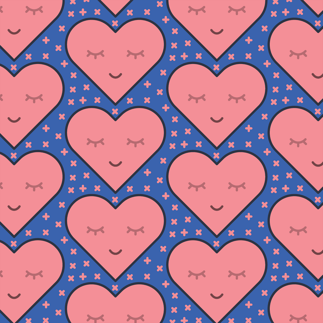 Smiling Pink Hearts Pattern on Transparent Background