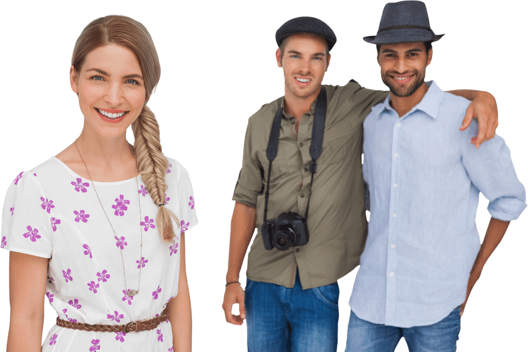 Transparent Friendship: Smiling Trio with Stylish Attire