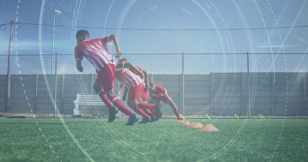 Youth Soccer Players on Field Performing Drill