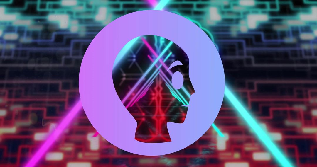 Futuristic Robot Silhouette in Neon Illuminated Tunnel