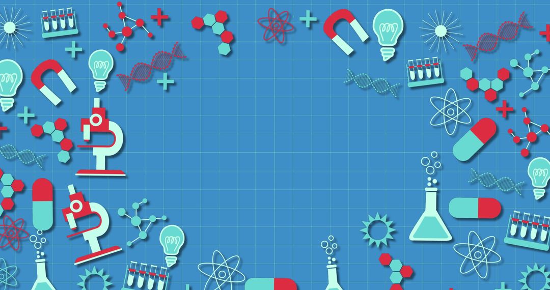 Science Icon Collage with Copy Space on Grid Background