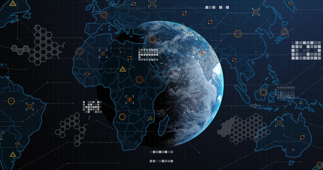 Futuristic Digital Earth Interface with Connectivity Elements