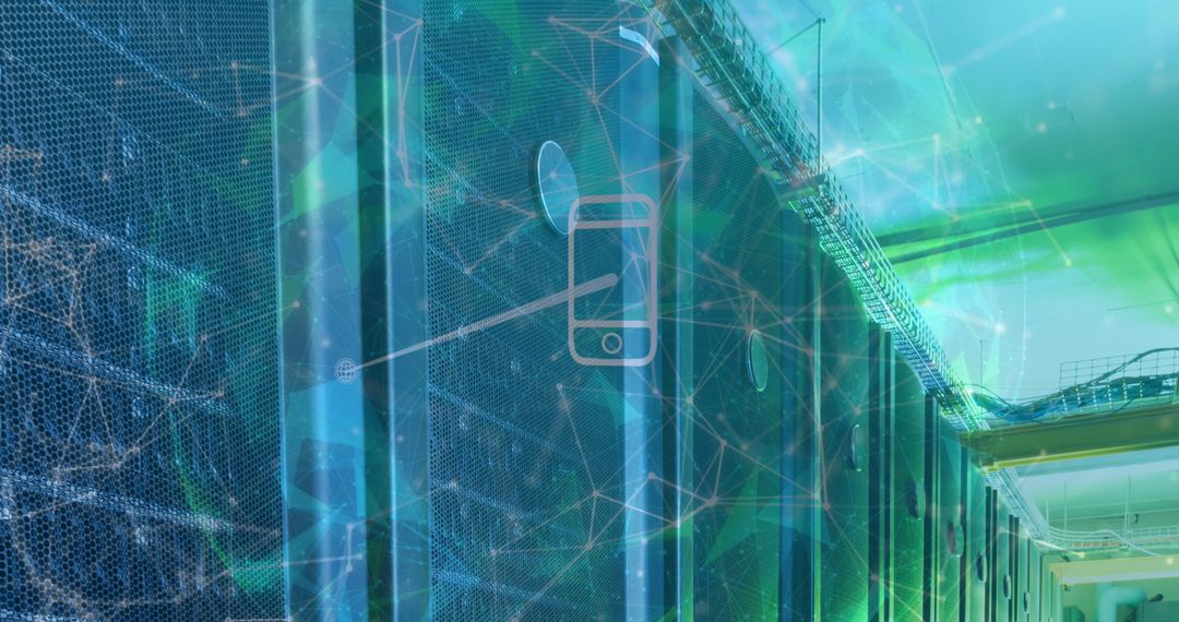 Global Network Connections over Data Servers Illustrating Technological Communication