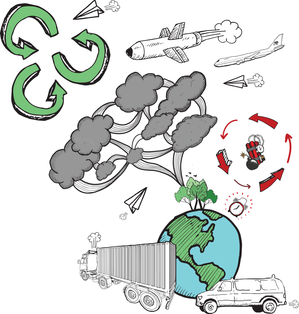 Transparent Illustration of Global Logistics and Environmental Symbols