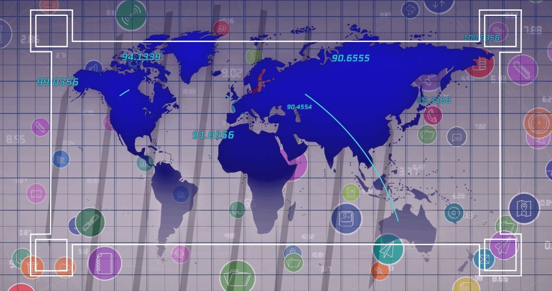 Global Communication and Data Processing with World Map and Icons
