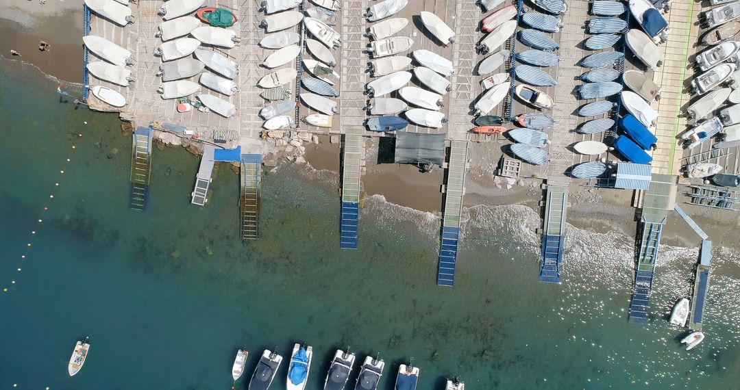 Aerial View of Marina with Boats Docked and Stored on Racks - Free Images, Stock Photos and Pictures on Pikwizard.com