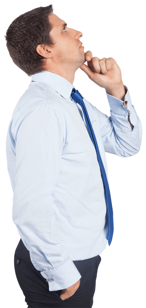 Thinking Businessman Touching His Chin, Transparent Background