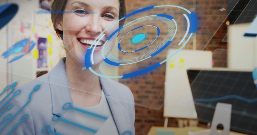 Businesswoman Interacting With Futuristic Virtual Interface Technology