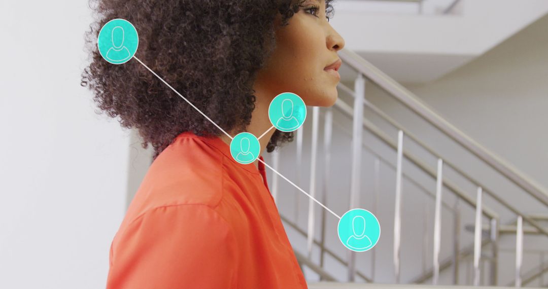 African American Businesswoman Connected by Digital Data Network