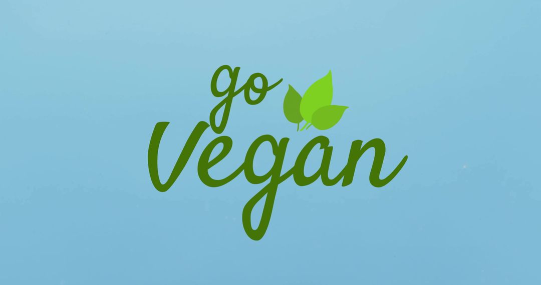 Inspiring Go Vegan Message with Leaf Motif on Blue Background