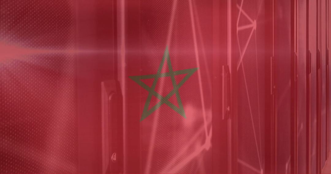 Moroccan Flag Over Digital Data Processing with Computer Servers