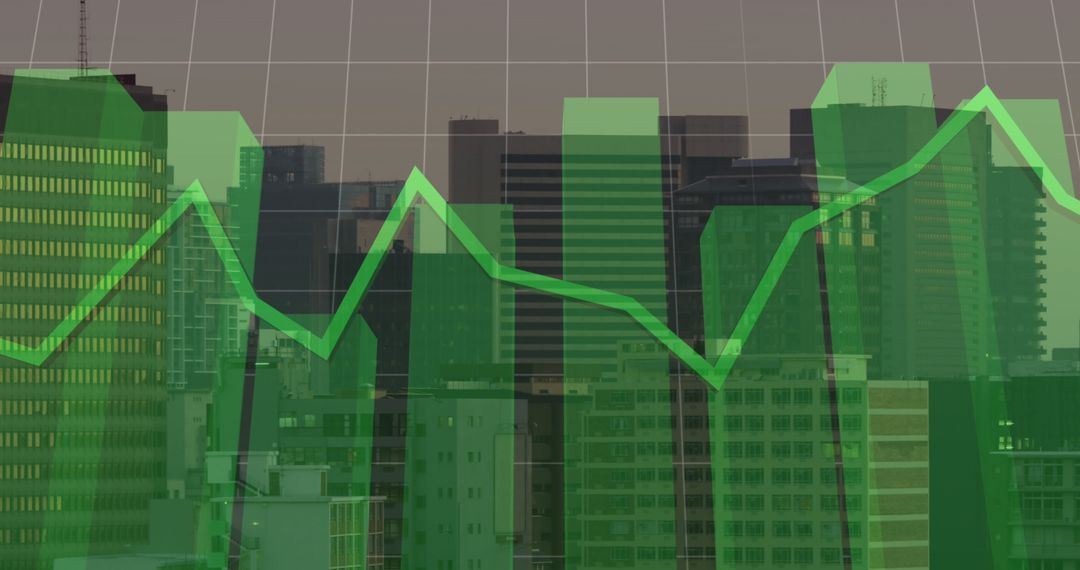 Financial Data Visualized over Urban Cityscape
