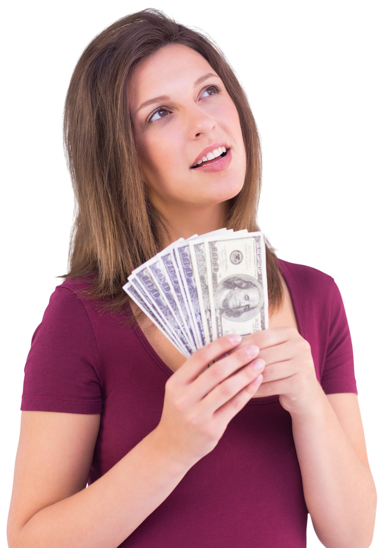 Caucasian Woman Holding Banknotes on Transparent Background, People and Finances - Download Free Stock Images Pikwizard.com