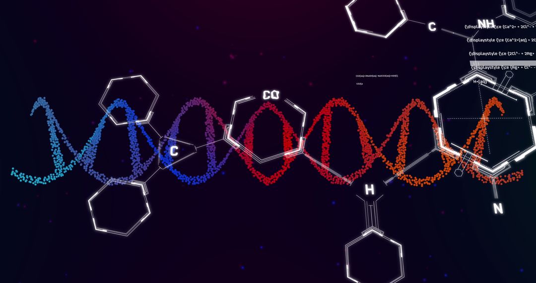 Digital DNA Strand with Chemical Structures in Purple Background
