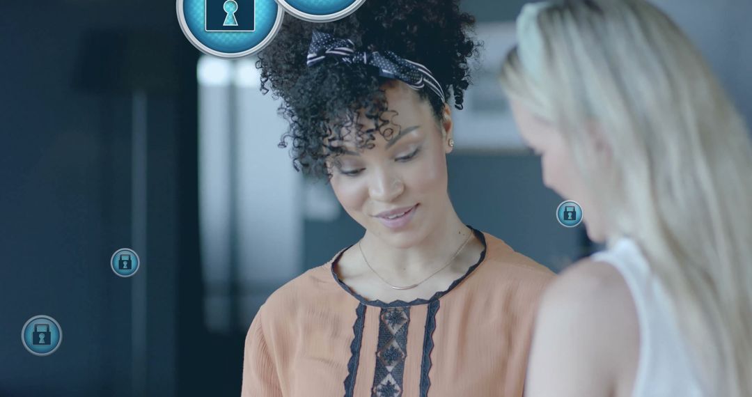 Diverse Businesswomen Working with Digital Security Interface