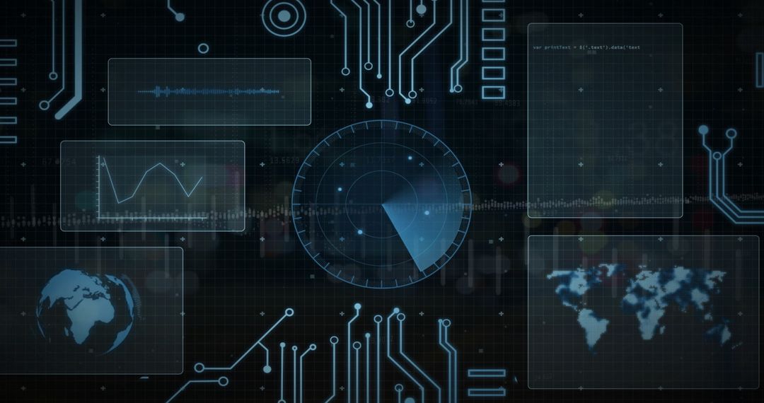 Futuristic Digital Interface with Data and Network Analysis